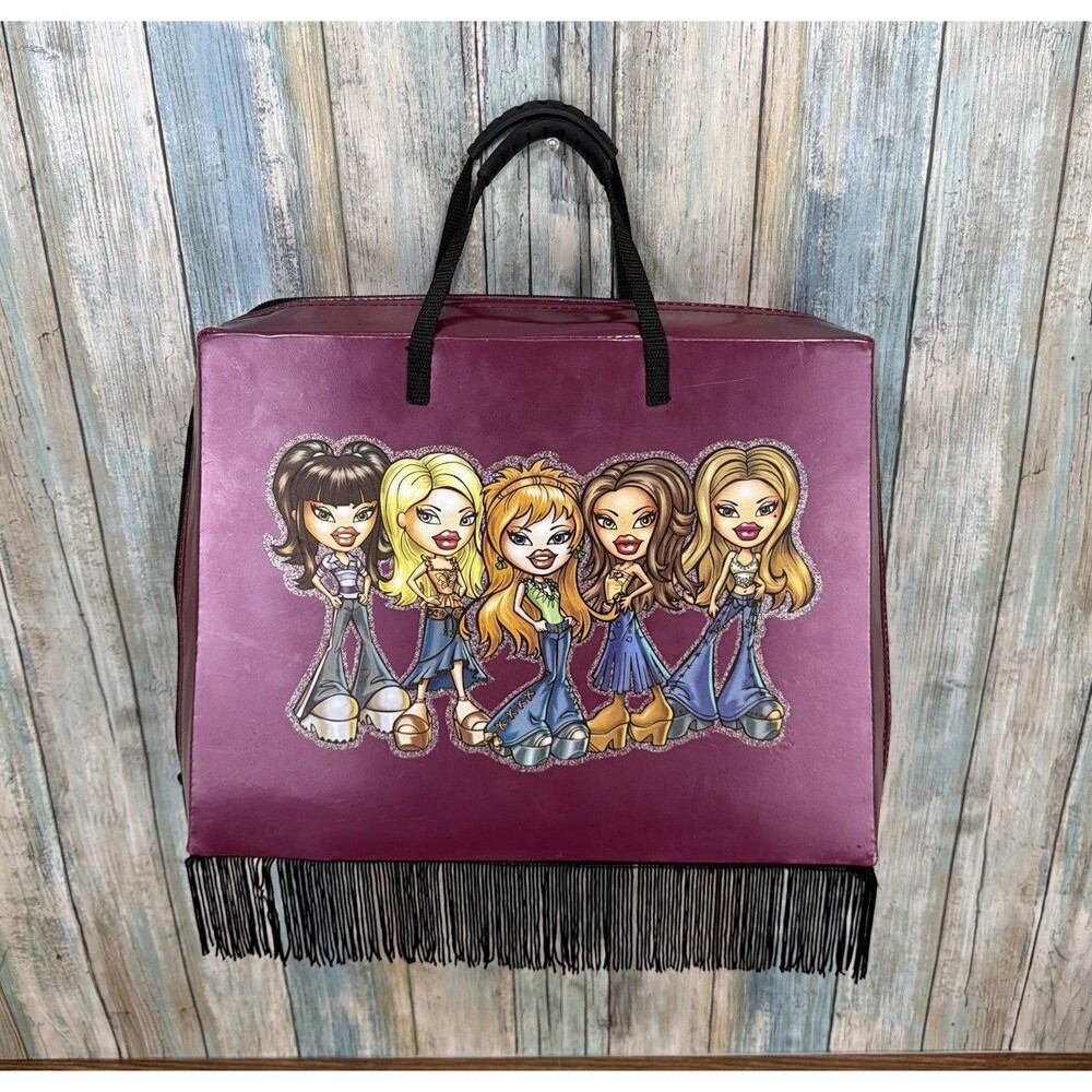 Vintage 2002 Bratz Pink Metallic Faux Fur Travel Carry Case 3 Storage Files Bag